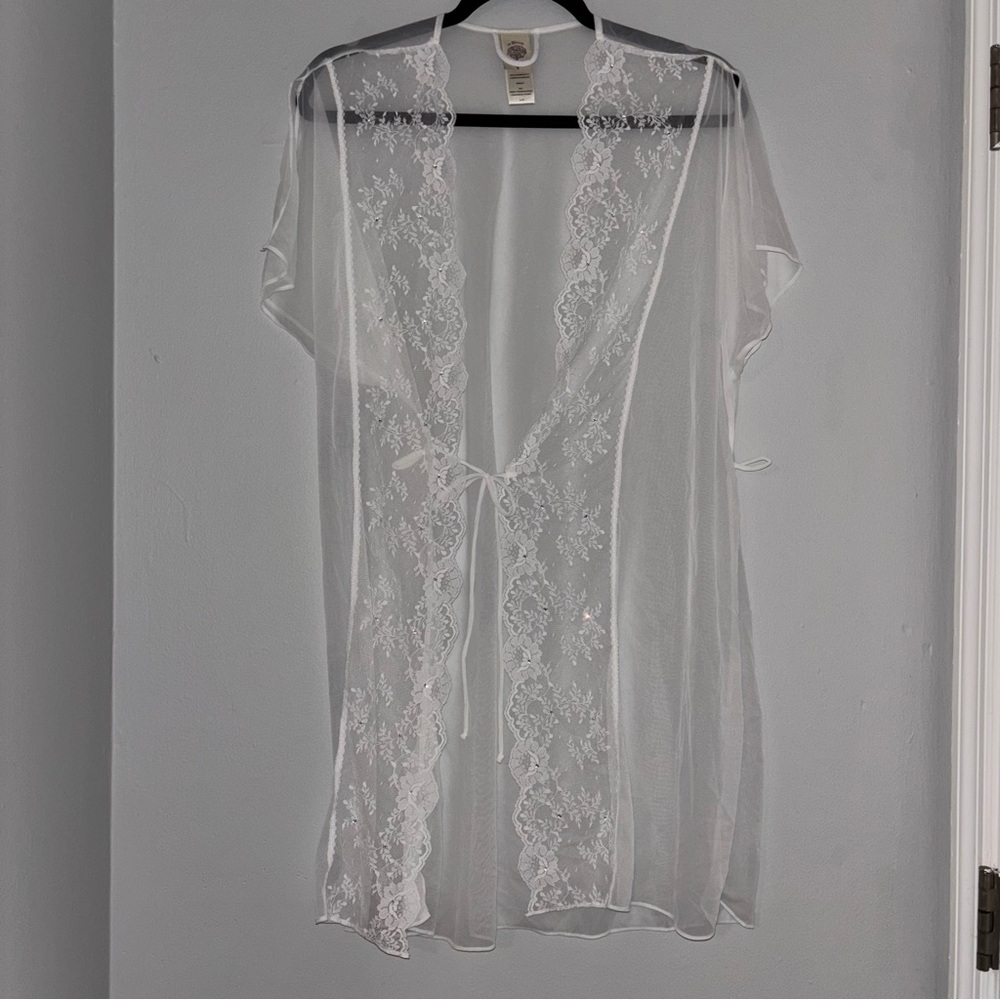 In Bloom Lacey Sheer White Mesh and Lace Trim Sexy Robe négligée bridal